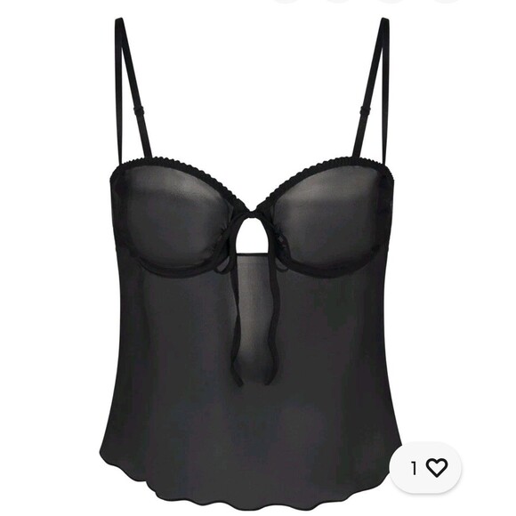 NWT Skims Romance Size M Babydoll Top Black Onyx 100% Silk Mesh Sheer - Picture 3 of 8